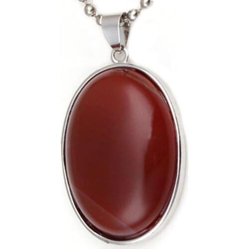 100-Unique Simple Style Silver Plated Oval Shape Red Agates Pendant Fashion Jewelry