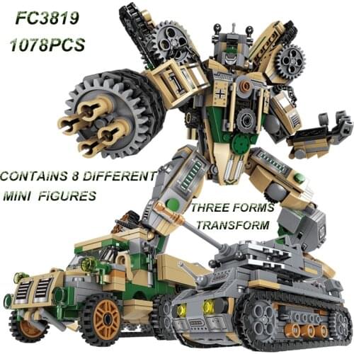 1078 PCS Deformation Robot & Tank Car Childrens Building Blocks Set 8 Mini Figures Toys Brick For Boys Educational Toys 8 IN 3