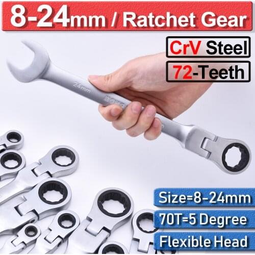 12Pcs Adjustable Ratcheting Wrench Spanners 8-24mm Flexible Head Ratchet Spanner Metric ​Combination Crv Steel Tool Set