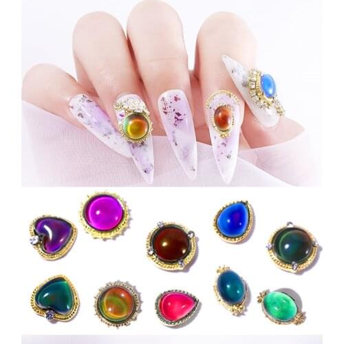 5 Pcs Temperature Change Crystal 3D Nail Art Decorations Flat-back Alloy Base Charm Stones Jewelry Design Manicure Accessories