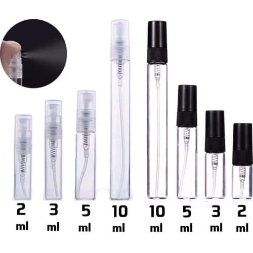 50pcs/lot 2ML 3ML 5ML 10ML Clear Perfume Atomizer Mini Sample Test Tube Bottle Thin Glass Vials Makeup Cosmetic Containers