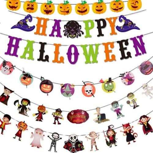 Halloween Pumpkin Ghosts Spider Paper Banner 3m Hanging Banner Garland Bunting Bat Halloween Party Decorations Horror Props