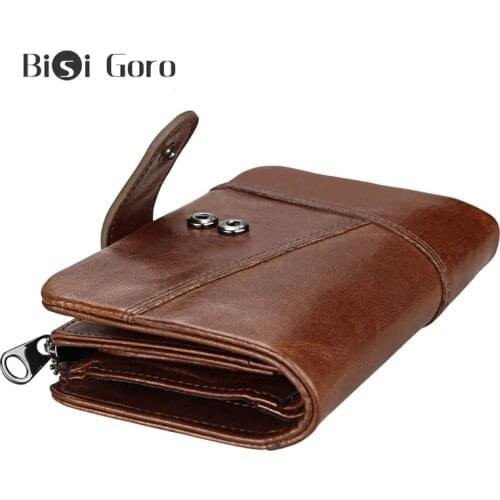 Bisi GoroMen's Wallet Credit ID Card Holder Case Male Short Coin Purse Genuine Leather New Vintage Money Small Wallet Short Bag