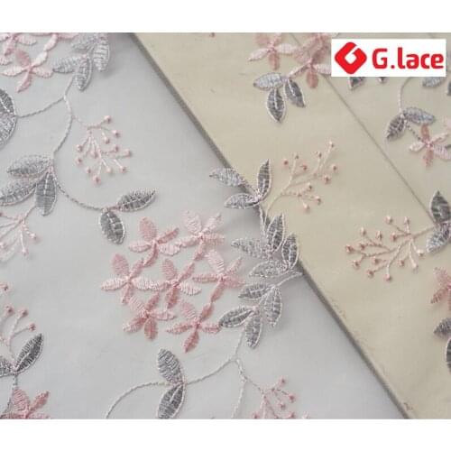 GLace 3Y/Lot flower embroidery mesh fabric 130cm lace fabric wedding lace decoration clothing dress accessoriesTX082