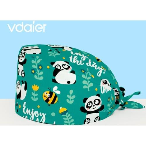Panda green print Elastic tieback cute Surgical Medical scrub cap Hospital doctor nursing cap dentist pet vet lab Pharmacy cap