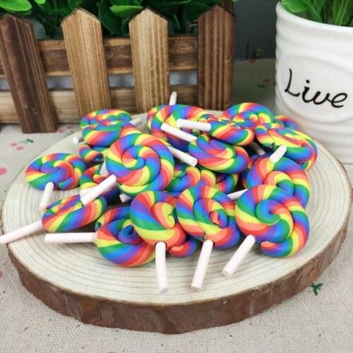 Kawaii Flatback DIY Clay Rainbow Color Lollipop Cabochons Flat Back Scrapbooking Embellishment Decoration For Phone Case:28*40mm