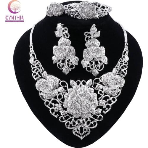 CYNTHIA African Wedding Jewelry Sets Fashion Necklace Earrings Ring Bracelet Crystal Jewelry Charms Flower Shape Jewelry Set