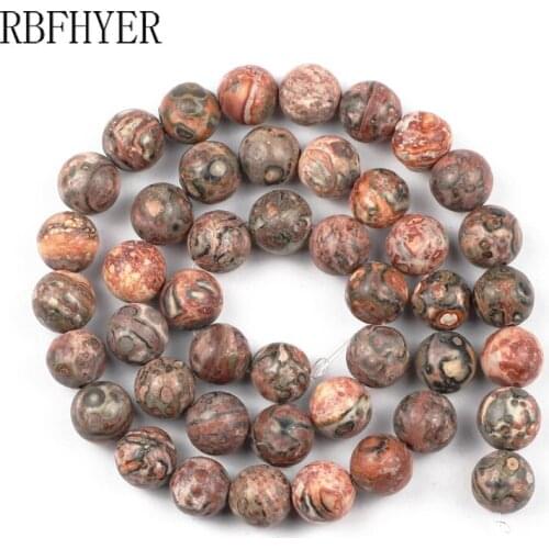 RBFHYER Natural Red Leopard Stone 4 6 8 10 12mm Round Spacer Loose Bead Jewelry bracelet Necklace making stripe DIY Accessorie
