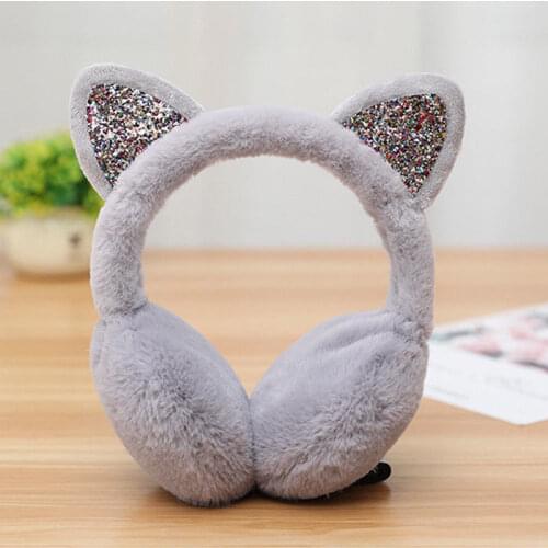 Hot Solid Cute Women Girl Cat Ear Muffs Earlap Sequin Earmuffs Winter Ear Warmer Earlap Glitter Sequin Headband Newest For Lady