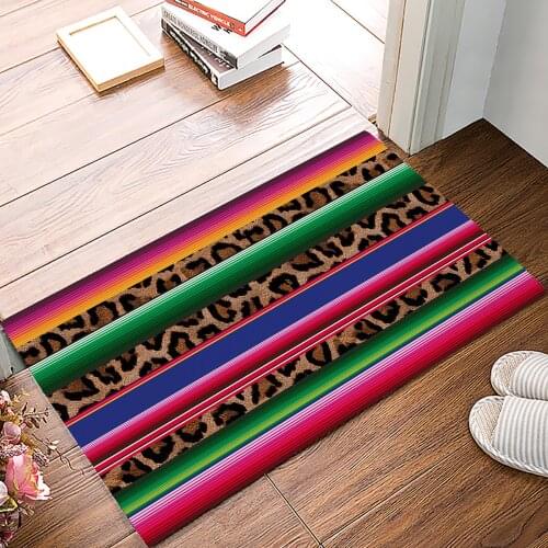 Mexican Stripes Cow Pattern Doormat for Entrance Door Bathroom Hallway Non-Slip Rugs Home Decor Kitchen Mats