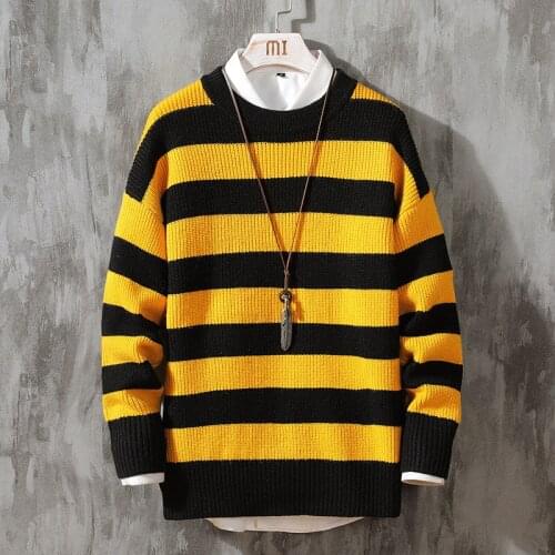 Mens Striped Sweaters Streetwear Winter Warm Slim Sweater Men Casual O-Neck Pullovers 2021 Fashion Hip Hop Knitted Sweater Mens