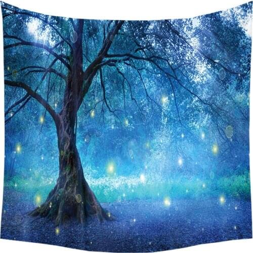 Tree Forest Star Sky Sunflower Wall Hanging Tapestry Blanket Mat Backdrop Decor