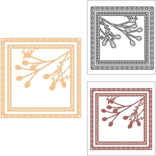 New 2021 Berry Leaves Square Frame Metal Cutting Dies for DIY Scrapbooking and Card Making Decorative Embossing Craft No Stamps