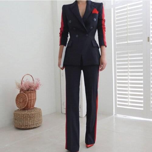 New Korean Business Womens High Quality Notched Suit Jacket + Slim Trousers Pants Thick Warm Trend Outdoor Office 2 Piece Set