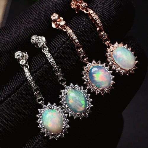 Charming Opal Gemstone Earring Silver Hook for Beautiful Women Fine Jewelry Fireworks Shiny Natural Gem 925 Silver Earring Gift