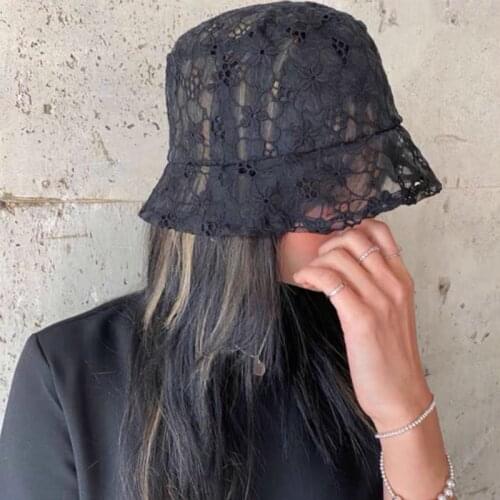 New Fashion Lace Black Bucket Hat Women Summer Sun Hats For Women Hollow out Flower gorro Cap Fishermen Hat панама женская