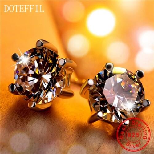 DOTEFFIL 100% Sterling Silver Earrings Charm Women Six Claw Earrings 925 Silver Fashion Brand Jewelry