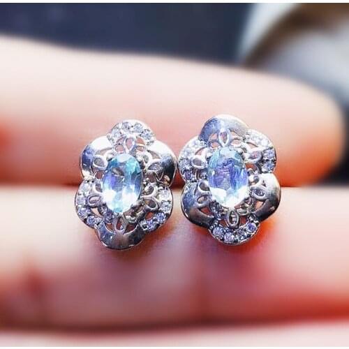 Natural real blue topaz flower stud earring Per jewelry 0.6ct*2pcs gemstone 925 sterling silver Fine jewelry X218390