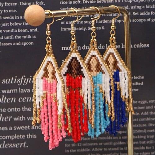 Religious Retro Religious Miyuki Rice Beads Earring Hand-woven Virgin Mary Long Tassel Earrings Bridal Wedding Jewelry