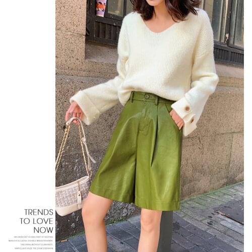 High Waisted Faux Leather Shorts for Women 2021 Korean Fashion Trends Spring Clothing Office Ladies Pu Leather Shorts Bottoms