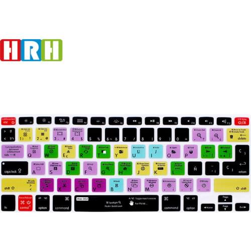 HRH For Mac OSX Spanish Shortcuts Function Silicone Keyboard Cover Protector Keypad Skin For Mac Air Pro Retina 13"15"17" EU/US