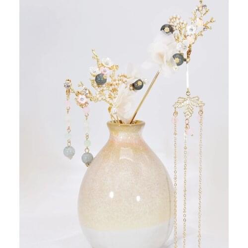 Antique China headdress Hanfu headdress hair comb beaded tassel Hair stick Earrings set Hanfu Vintage Jewelry hair accessories