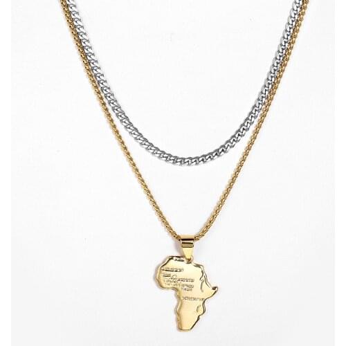Vintage Africa Map Shape Pendant Necklace For Women Men Gold Box Link chain Silver Color Curb Cuban 2020 Fashion Jewelry