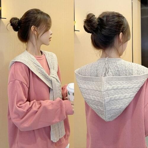 Fashion Knitted Fake Collar for Women Neck Wear Hooded Student Unisex Shirt False Collar Hat Solid Color Detachable Collars