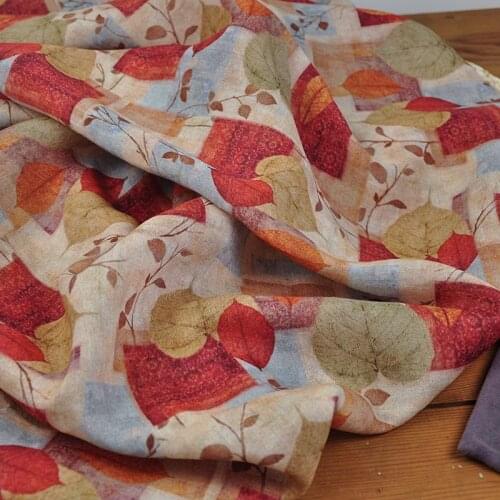 High end natural ramie fabric Red maple leaf digital printing tissu Comfortable and breathable shirt dress tissus