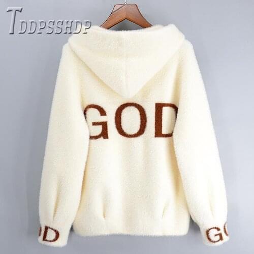 2019 Autumn Winter Imitation Mink Cashmere Women Coat Hooded Thick Female Cardigan