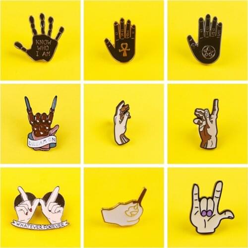 Hands Badges for Backpack Gesture Enamel Pins Punk Badges Metal for Clothes Badge Bags Lapel Pin Accessories Jewelry Gift DIY