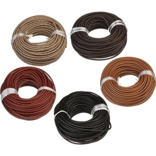 2 meter/lot 6mm Round Braided Genuine Leather Cord Coffee Cow Leather Cords String Rope Bracelet Jewelry Making Findings