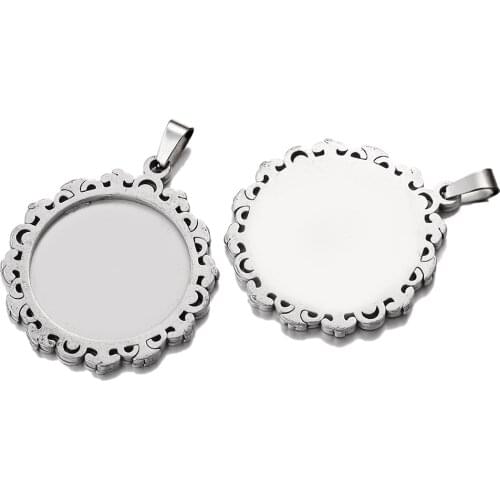 2pcs/lot fit 25mm stainless steel Pattern blank Cabochon Base Setting Charms Pendant bezel jewelry making supplies Accessories