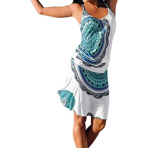 2021 New Style Dress women Casual Bohemia Printed Dresses Sleeveless Maxi Party Beach Sundress vestidos de fiesta