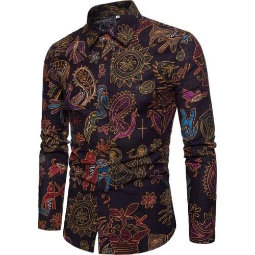 2021 Spring and autumn Mens Printed Long Sleeve Shirt New Fashion Hawaii Slim Fit Shirts Casual Party Night Club Shirts Men 4XL