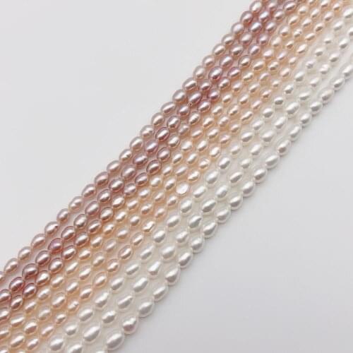 Wholesale 3PCS New Fashion Simple Natural rice shape 3-4 mm pink Purple pearl loose beads DIY 15"