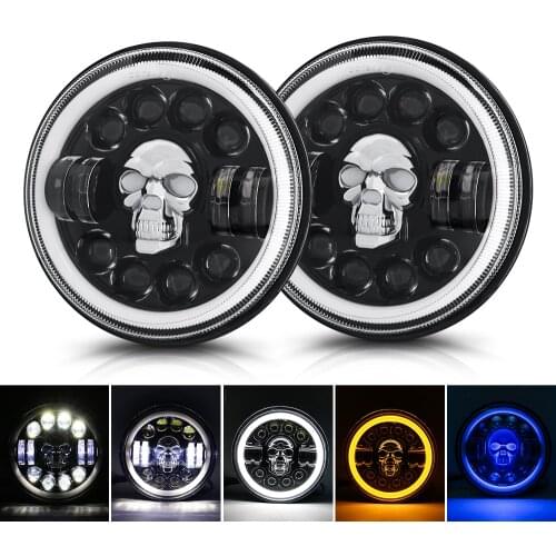 7Inch LED Car/Motorcycle Headlight Bulbs RGB Skull Light Halo Headlight Angel Eye Ring DRL Turn Signal Light Hi/Lo Beam For Jeep