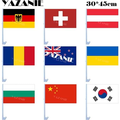 YAZANIE 30*45cm Car Flags Germany Eagle Switzerland Austria Romania New Zealand Ukraine Bulgaria China South Korea Car Flags