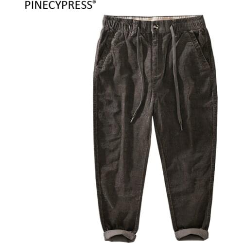 Cotton Cellulose Corduroy Thick Men Trousers Spring Autumn Winter Solid Straight Male Elastic Waist Casual Full Length Man Pants