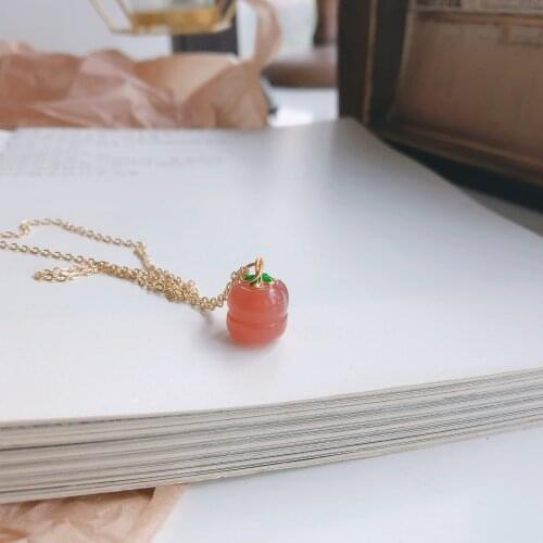 925 Sterling Silver Pendant Necklace For Women Fashion Jewelry Red Agate Persimmon Chain Choker Engagement Anniversary Gift