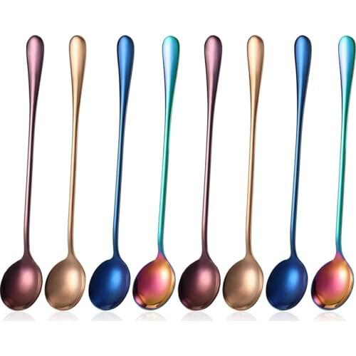 Long Handle Tea Spoon Stainless Steel Coffee Mixing Spoons Teaspoon for Mixing Coffee, Milkshake, Cold Drink, 8 Pieces
