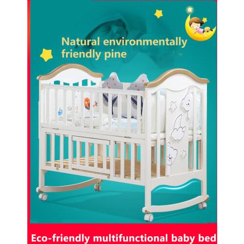 Bebivita Baby Bed European Multifunctional Solid Wood Crib White Bebe Cradle For Newborn Stitching Bed