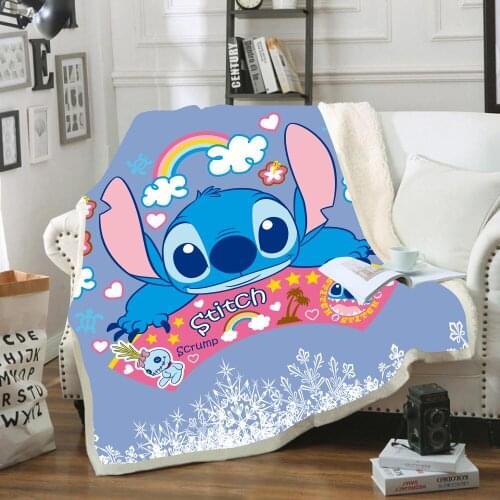Throw blanket Cartoon Lilo & Stitch 3D Velvet Plush Blanket Bedspread For Kids Girls Sherpa Blanket Couch Quilt Cover Travel