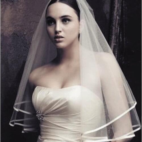 Wedding Accessories Soft Ribbon Edge White Ivory Wedding Veils Two Layer Bridal Veil veu de noiva