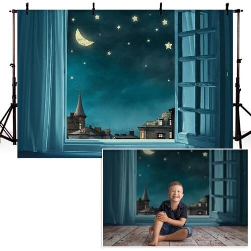 Newborn Night Moon Photography Background Window Children Portrait Birthday Party Baby Shower Backdrop Decoration Banner Studio