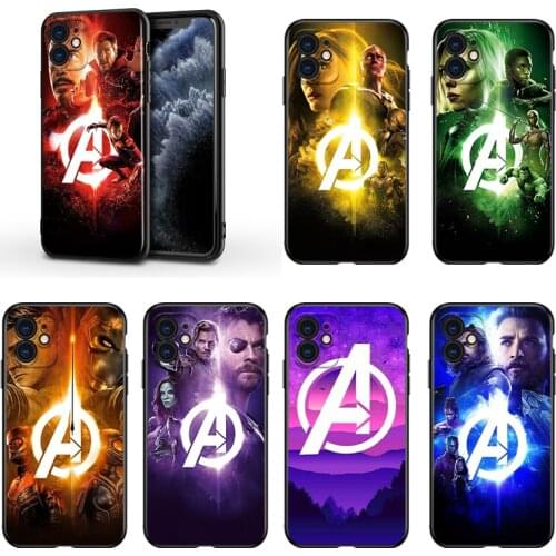 Marvel Avengers Hero Cool For Apple iPhone 13 12 11 Mini XS XR X Pro MAX SE 2020 8 7 6 5 5S Plus Black Silicone Phone Case