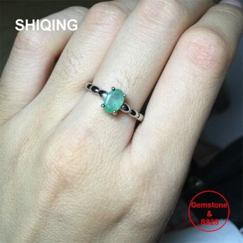 SHIQING Nature green emerald ring, promise ring, may birsthstone dainty ring solitaire ring for love custom ring size