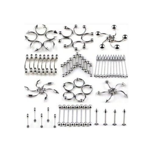 60pcs mix lots tongue ring eyebrow lip labret barbell ring body piercing jewelry fashion belly button rings wholesale price