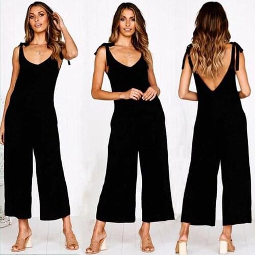 Rompers 2020 Summer new Women Casual Loose Linen Cotton Jumpsuit Sleeveless Backless Playsuit Trousers Overalls