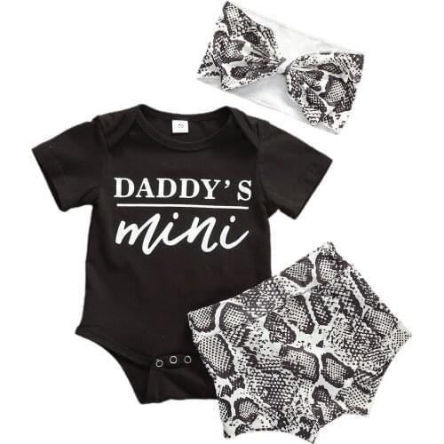 3pcs Newborn Infant Baby Boys Girls Clothes Sets Letter Print Shorts Sleeve Romper Tops+Shorts+Headband 0-18M